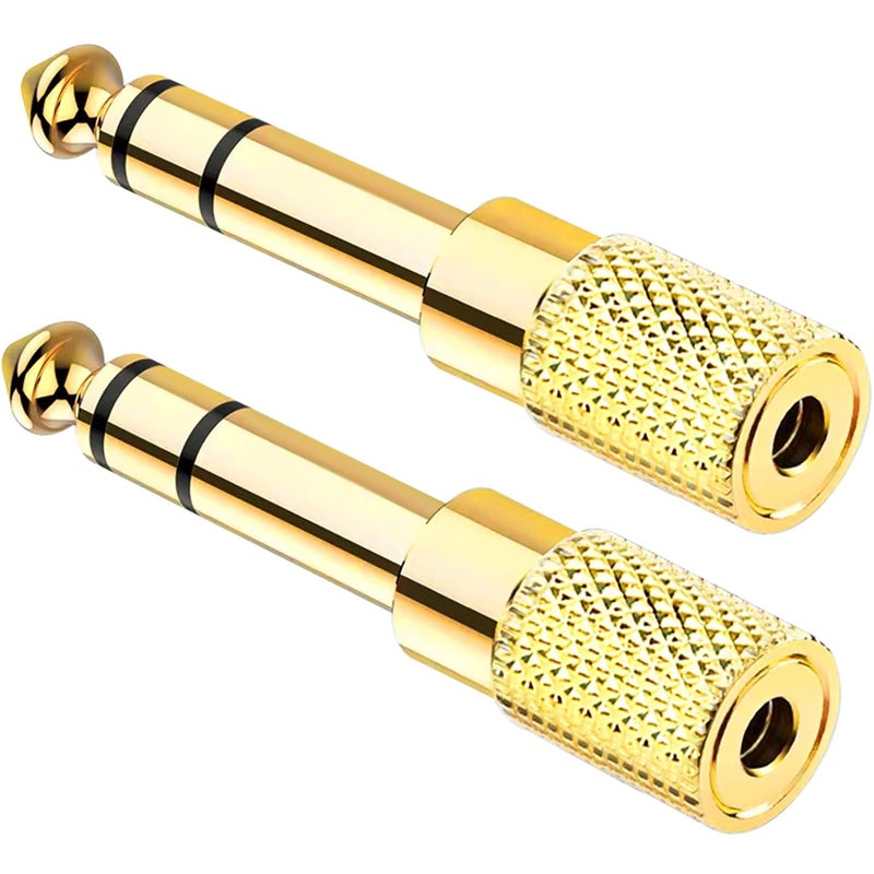 JOMLEY محول JOMLEY 1/4" إلى 3.5 مم، محول جاك سماعة أنثوي 3.5 مم إلى ذكر 1/4 بوصة لسماعات الرأس، مكبر الصوت، الجيتار الكهربائي، الجهاز اللوحي - عبوة 2 - Image 1